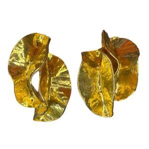 Vintage Norma Jean Bassett Abstract Earrings Gold Tone Metal Twisty Stylized Lea